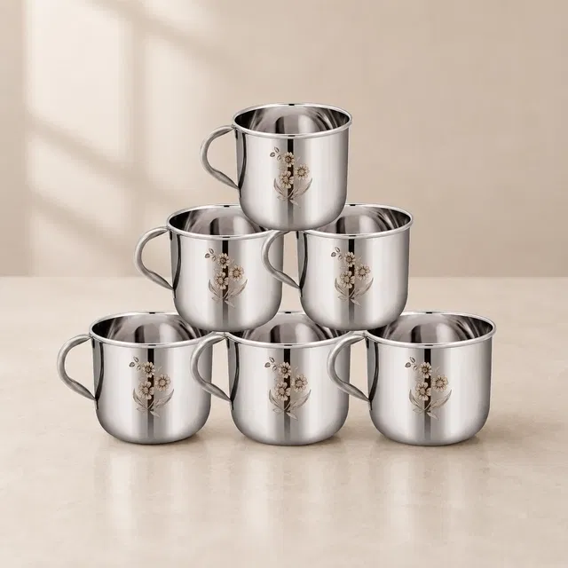 LEROYAL Stainless Steel Tea Cup (Pack of 6, Silver)