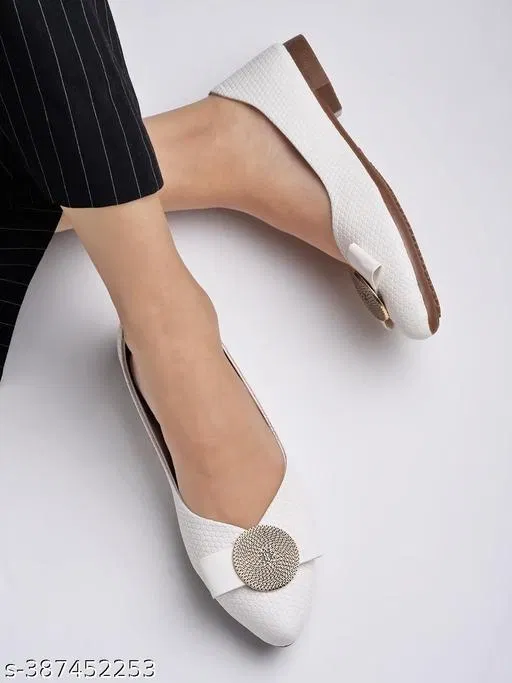 Solid Ballerinas for Women (White, IND-9)