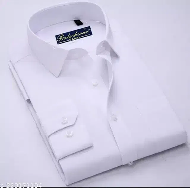 Cotton Blend Solid Full Sleeves Shirt for Men (White, M)