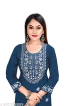 Rayon Slub Embroidered Kurta with Pant for Women 