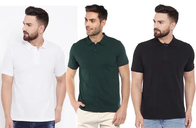 Polo T-shirts for Men, Pack of 3 (Multicolor, L)