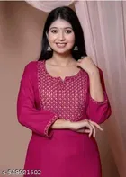 Solid Embroidered Rayon Slub Kurti for Women 