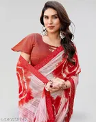 Georgette Printed Saree for Women, Red 