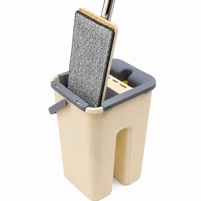 Floor Wiper with Bucket & 2 Scrub Pads [Beige]
