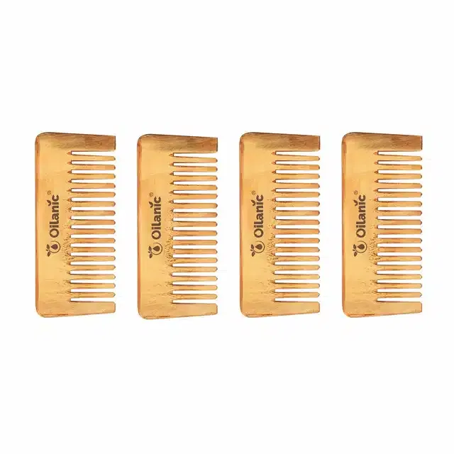 Herbal Handmade Neem Wooden Comb (Pack of 4, 5.5 inches)