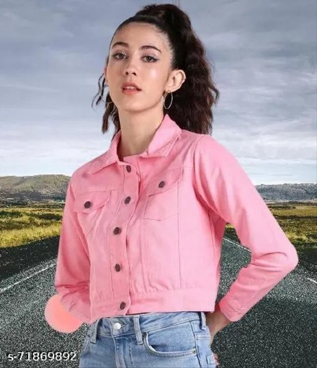 Denim Jacket for Women (Pink, L)