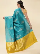Litchi Silk Zari Woven Saree for Women, Teal 