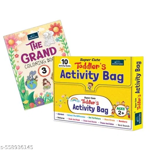 Super Cute Toddlers Activity Bag + The Grand Coloring Book - 3 (Set of 2) – Fun-Filled Combo with Creative Activities & Big Bold Coloring Pages for Kids