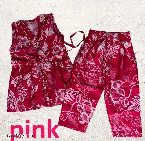 Rayon Slub Printed Clothing Set for Girls, Maroon, Pack of 1 (6-12 Months)
