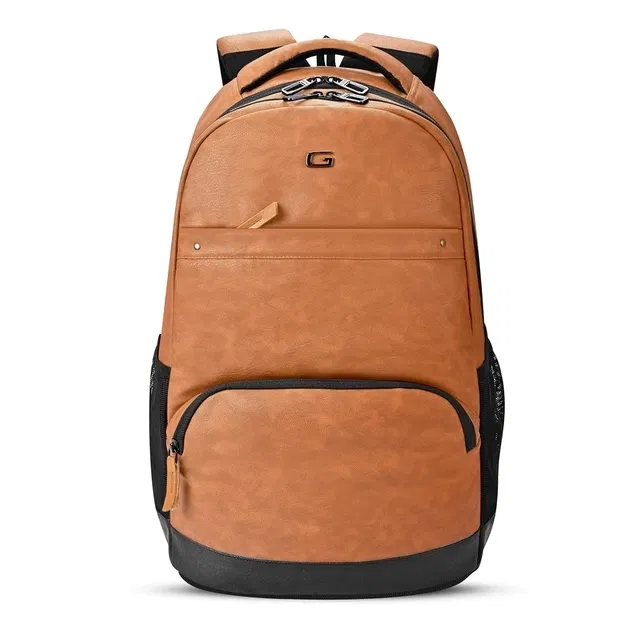 Gear Vintage 2 Anti Theft, 28L Water Resistant Faux Leather Laptop Backpack for Men & Women, Tan Black