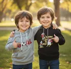 Round Neck Printed Wool Hoodie For Boys, Multicolour 