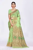 Linen Zari Woven Saree for Women 