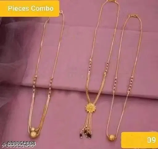 Single Strand Mangalsutra for Women, Pack of 3 (Gold, 18 inch)