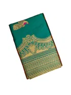 Litchi Silk Zari Woven Saree for Women, Teal 