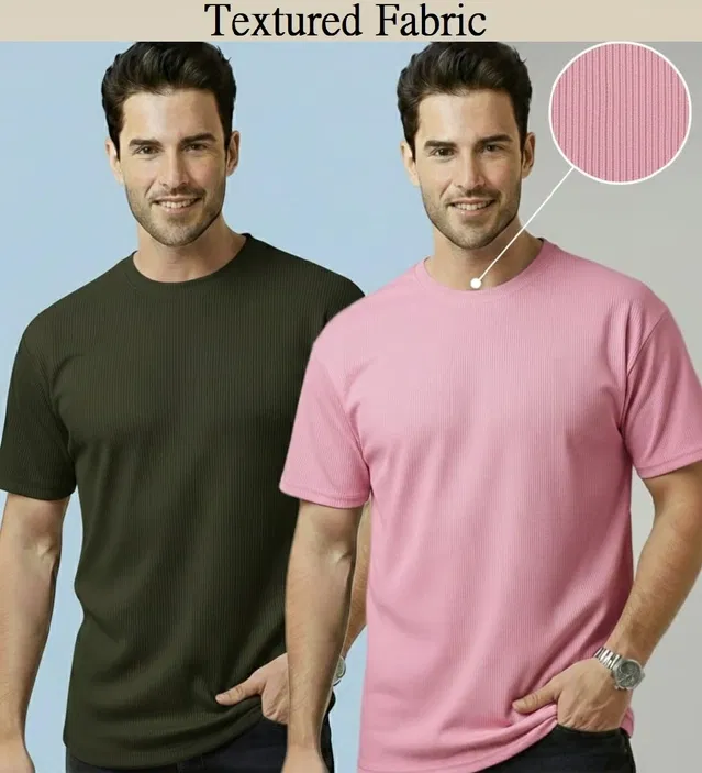 Polyester Round Neck T-shirt for Men, Multicolour, Pack of 2 (XL)