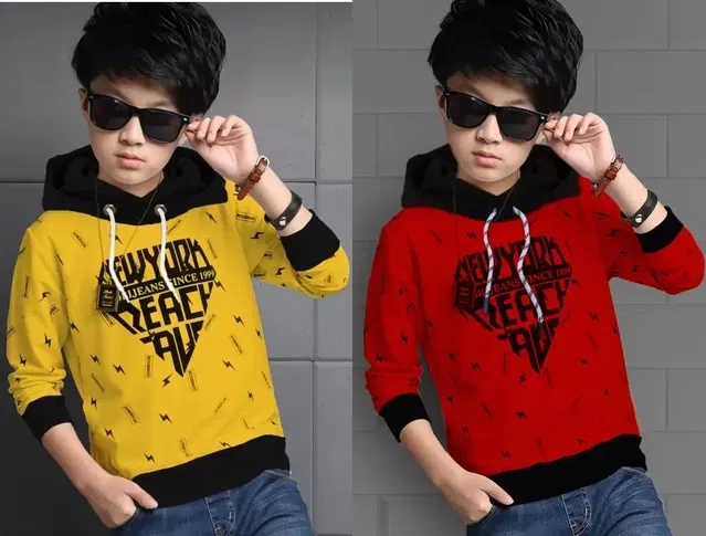 Cotton Blend Hooded Sweatshirts for Boys (Mustard & Red, 10-11 Years) (Pack of 2)