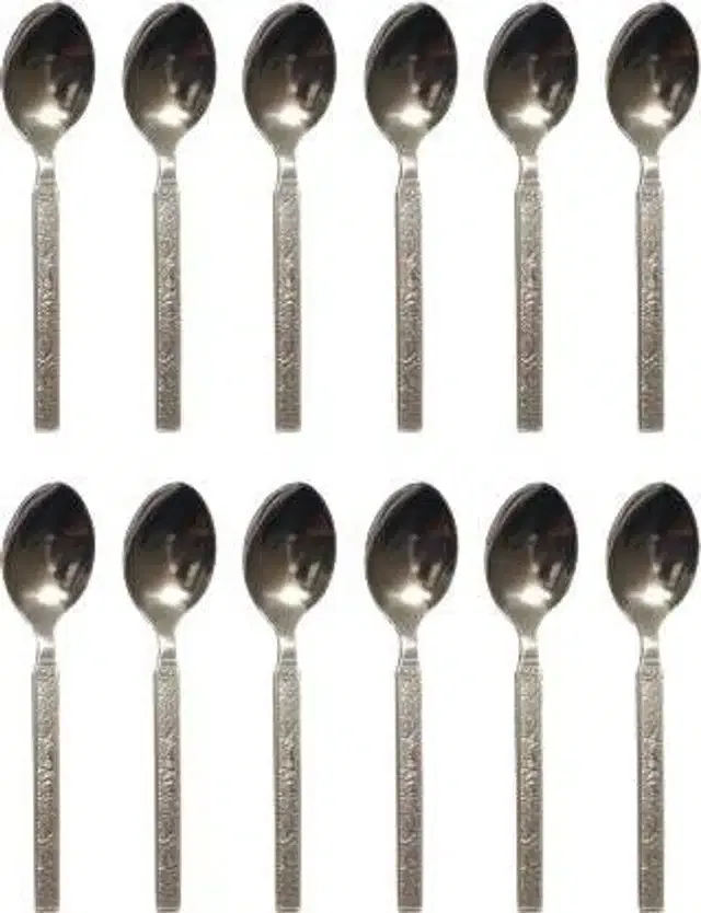 Carbon Steel Spoon Set (Silver, Pack of 12)