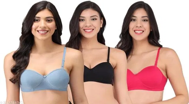Cotton Blend Solid Padded Bra for Women (Multicolor, 32B) (Pack of 3)