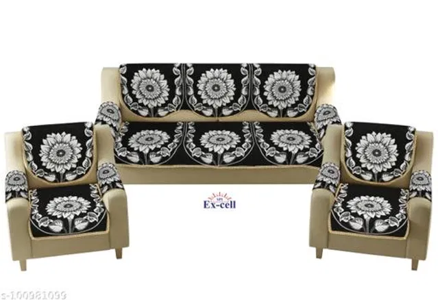 Polycotton 5 Seater Sofa Covers (Black, Set of 1)