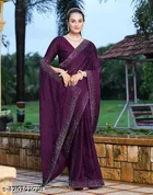 Georgette Embellished Saree For Women, Purple