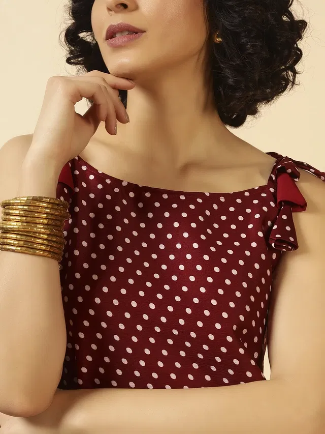 Dori Poly Crepe Kurti for Women (Maroon, XS)