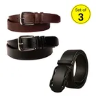 Faux Leather Belt for Men, Set of 3 (Black & Brown, 34)