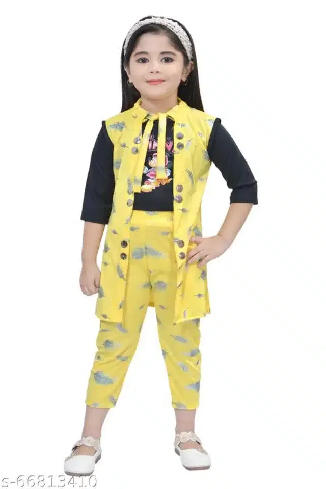 Cotton Blend Clothing Set for Girls (Yellow & Black, 5-6 Years)