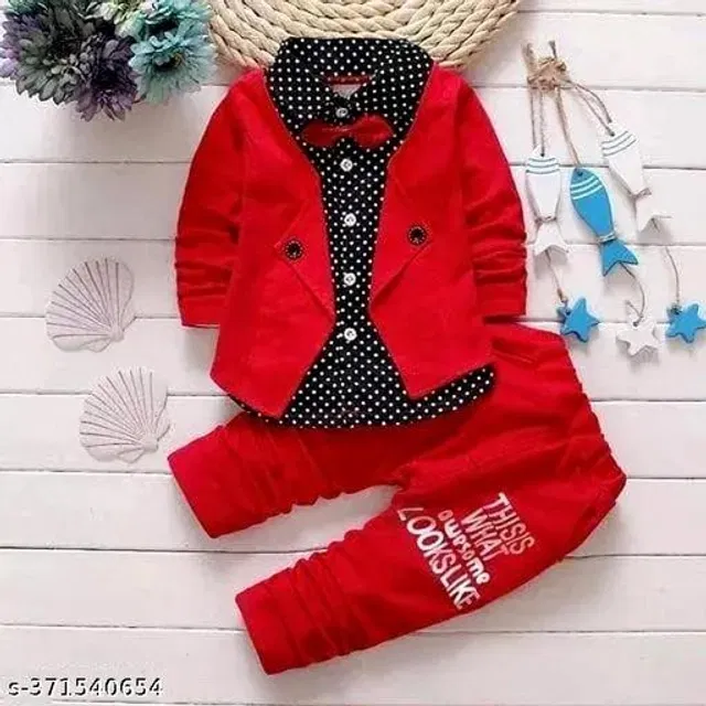 Hosiery Cotton Clothing Set for Boys (Red & Black, 18-24 Months)