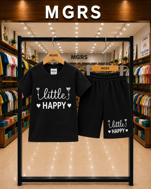 Typography Cotton Top & Bottom Set for Boys (Black, 12 - 18 Months)