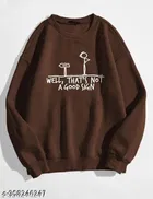 Cotton Printed Sweatshirt for Women (Brown, S)