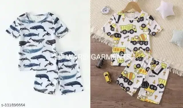 Art Silk Half Sleeves T-Shirt with Pant Clothing Set for Kids (Multicolor, 3-6 Months) (Set of 2)