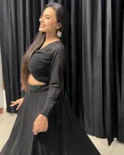 Organza Solid Lehenga Choli with Dupatta for Women 