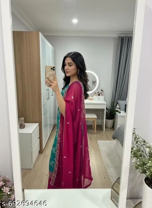 Embroidered Anarkali Party Suit for Women (Mint Green, Un Stitched)