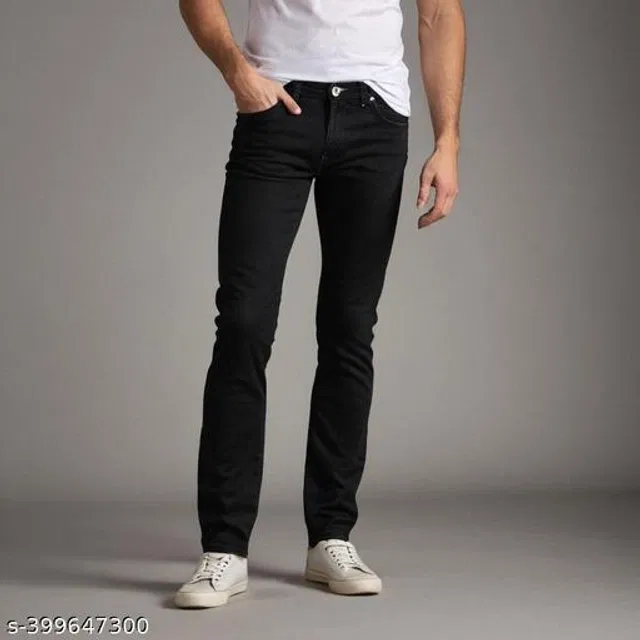Denim Slim Fit Jeans for Men (Black, 32)