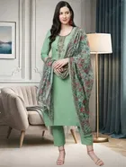 Cotton Blend Solid Kurti with Pant & Dupatta for Women 