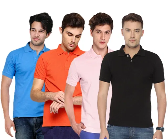 Polo Solid Pack of 4 T-shirts for Men (Multicolor, XL)