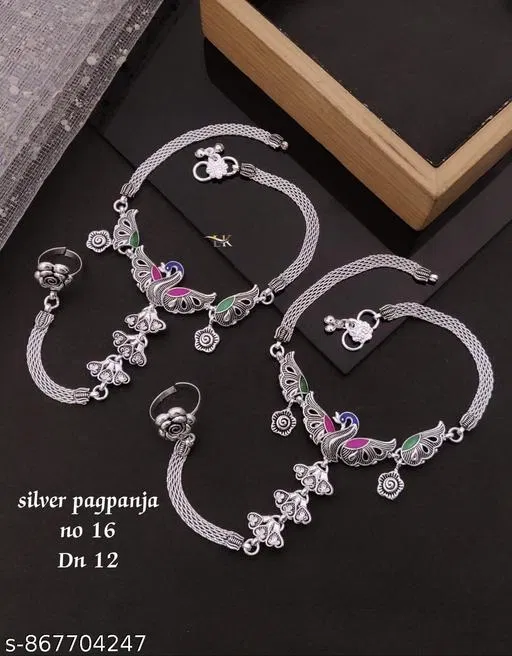 Anklet with Toe Ring for Women (Silver, Free Size)