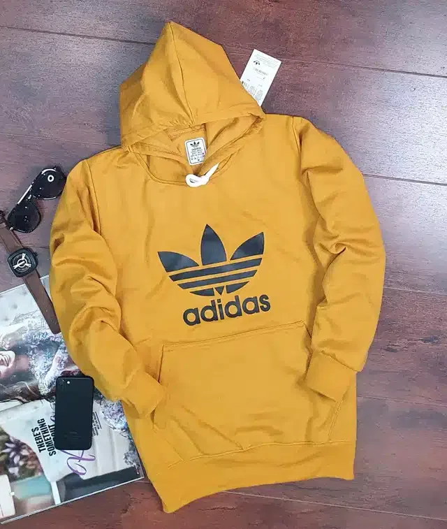 Fleece Printed Hoodie for Men (Yellow, XL)