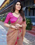 Tissue Printed Saree for Women, Brown 