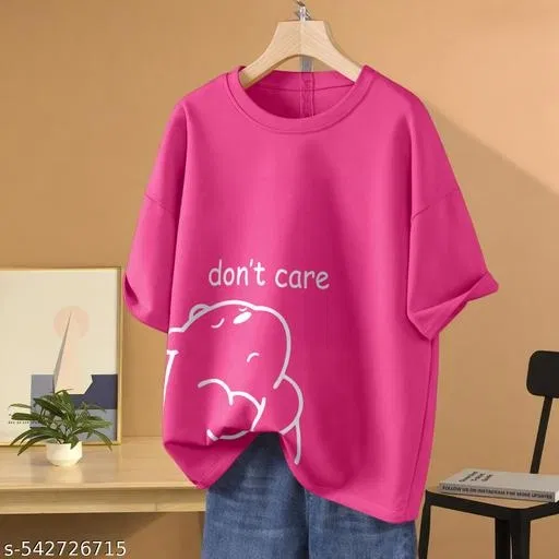 Cotton Blend Printed T-Shirt for Women, Pink (M)