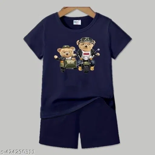 Cotton Blend Printed Clothing Set for Boys, Navy (3-6 Months)