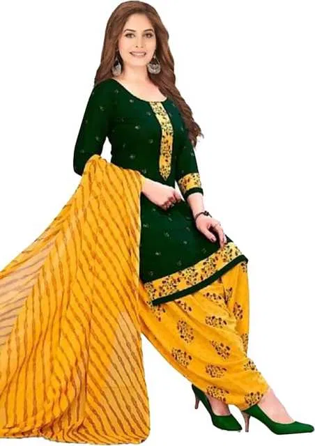 Yashika Unstitched Crepe Salwar Suit Material (Green) (Y-365)