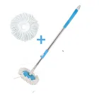 Bzore Durable Stainless Steel Replacement Handle for Easy Floor Cleaning Spin Mop Rod Set with Refill, Blue & Silver, Set of 2
