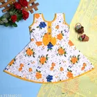 Cotton Frock for Girls (Yellow & White, 6-9 Months)