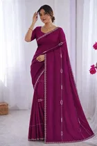 Bollywood Satin Embroidered Saree for Women 