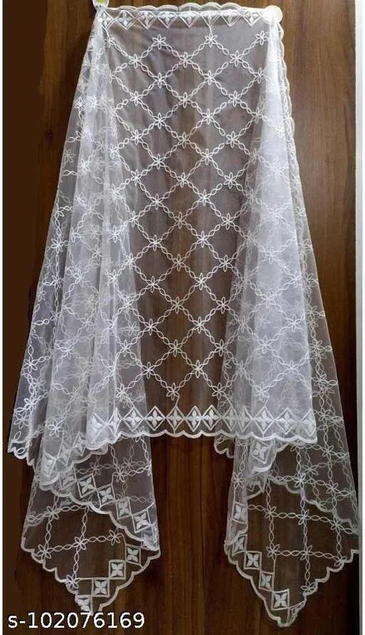 Floral Embroidered Net Dupatta for Women (White, Free Size)