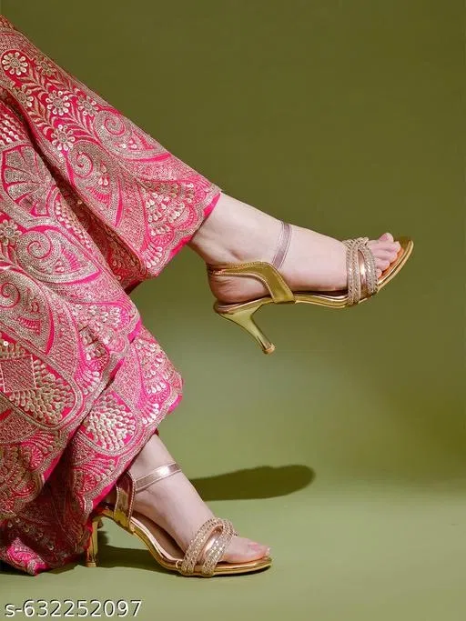 Embellished Heel Sandals for Women (Pink, IND-6)