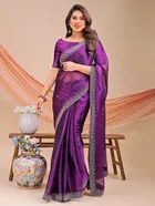 Organza Embellished Saree for Women, Purple (6.3 m)