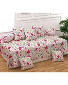 मोराडो पॉली कॉटन 8 पिस दीवान सेट इन्क्लूडिंग 1 बेडशीट, 5 कुशन कवर्स एंड 2 बोल्स्टर कवर्स 