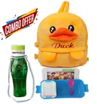 Combo of Fabric School Bag, Water Bottle with Lunch Box for Kids (Multicolor, Set of 3)
